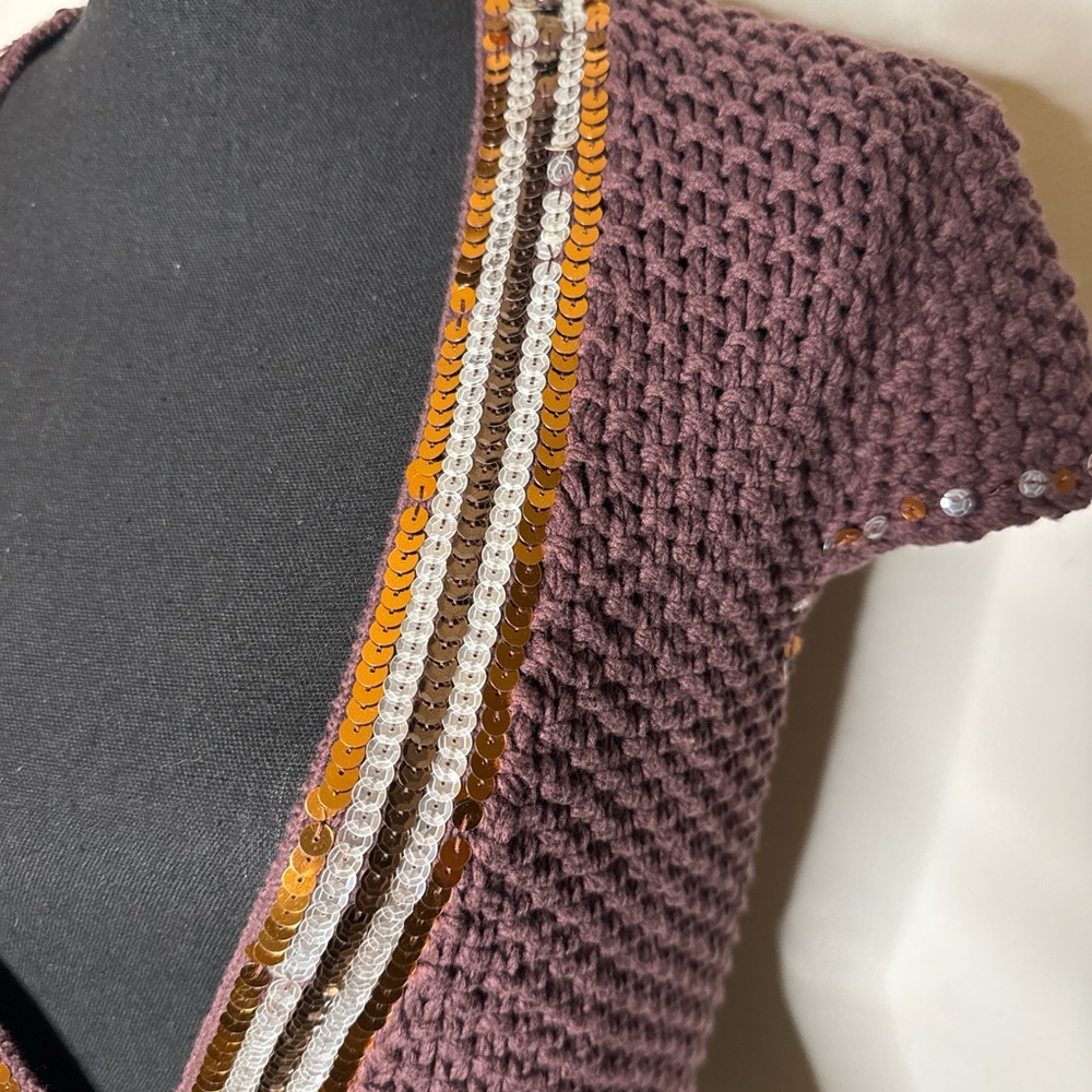 Y2K Bebe Brown Sequin Knit Tie Front Cardigan – Size M - Picture 2 of 6